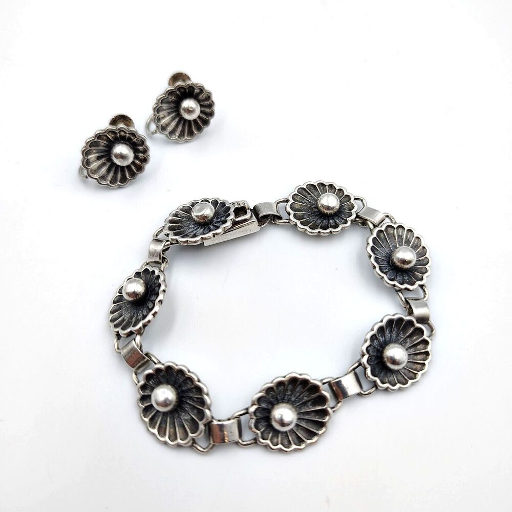 John L Lauritzen Denmark Sterling Silver 925 Set Of Bracelet & Earrings Vintage